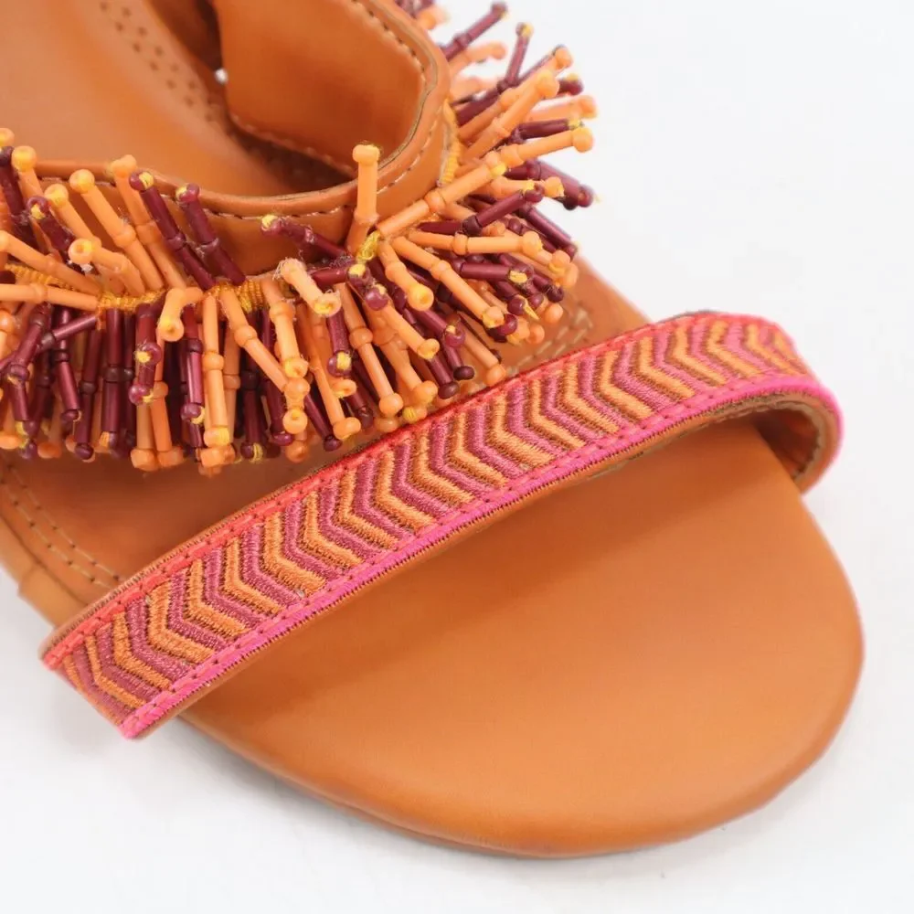 🔥NEW FARM RIO Brown Beaded Heel Sandals 7US/38EU MSRP$185 SHIPS TODAY🔥 - Picture 7 of 11